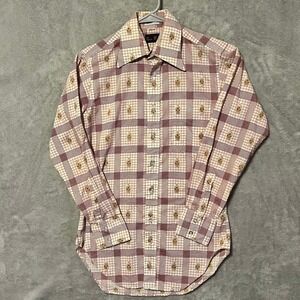 Byron Britton Plaid Shirt Floral Print‎ Button Down Long Sleeve Mens 14.5